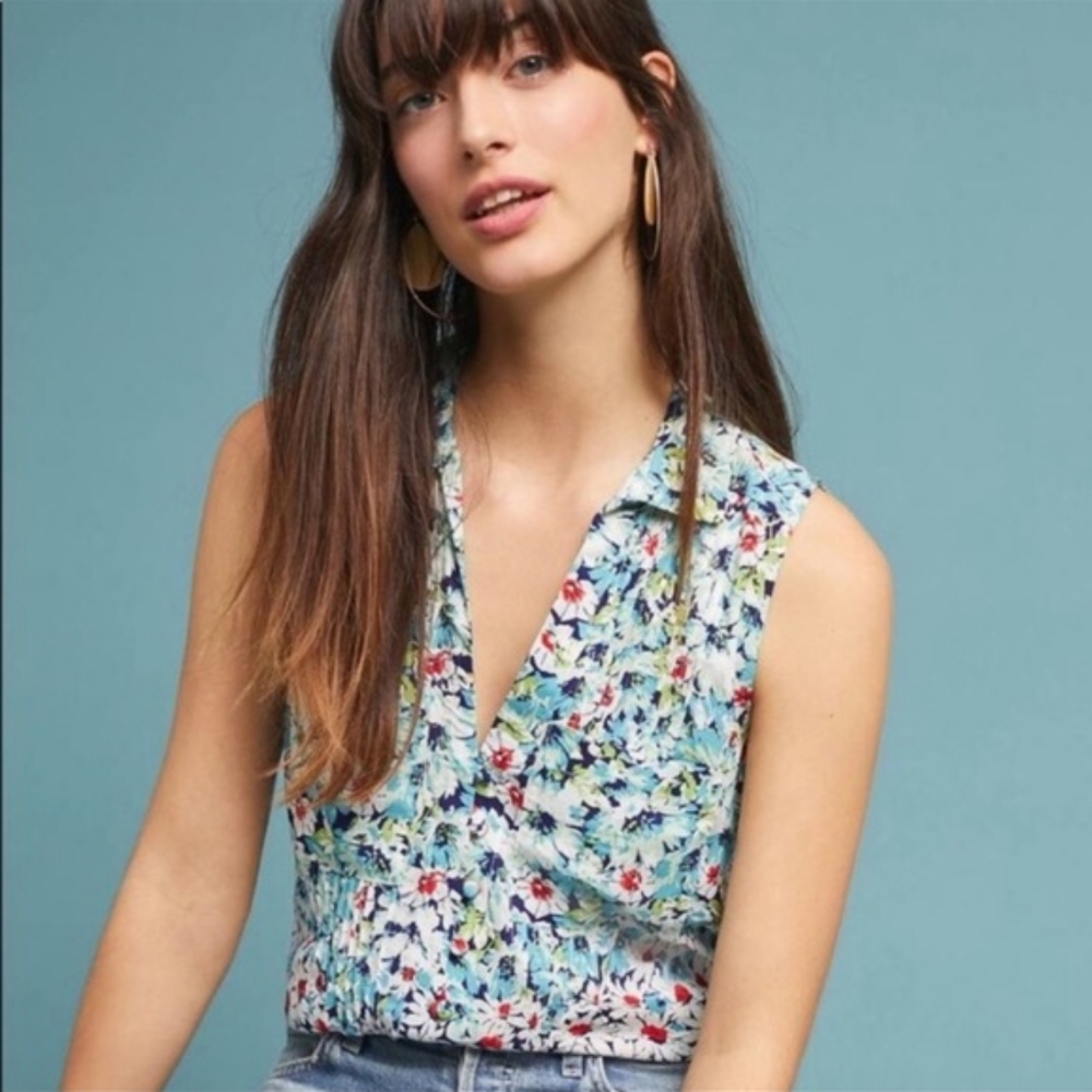 EUC Anthropologie 6 Of 52 Conversations Floral Sleeveless Blouse Size XS